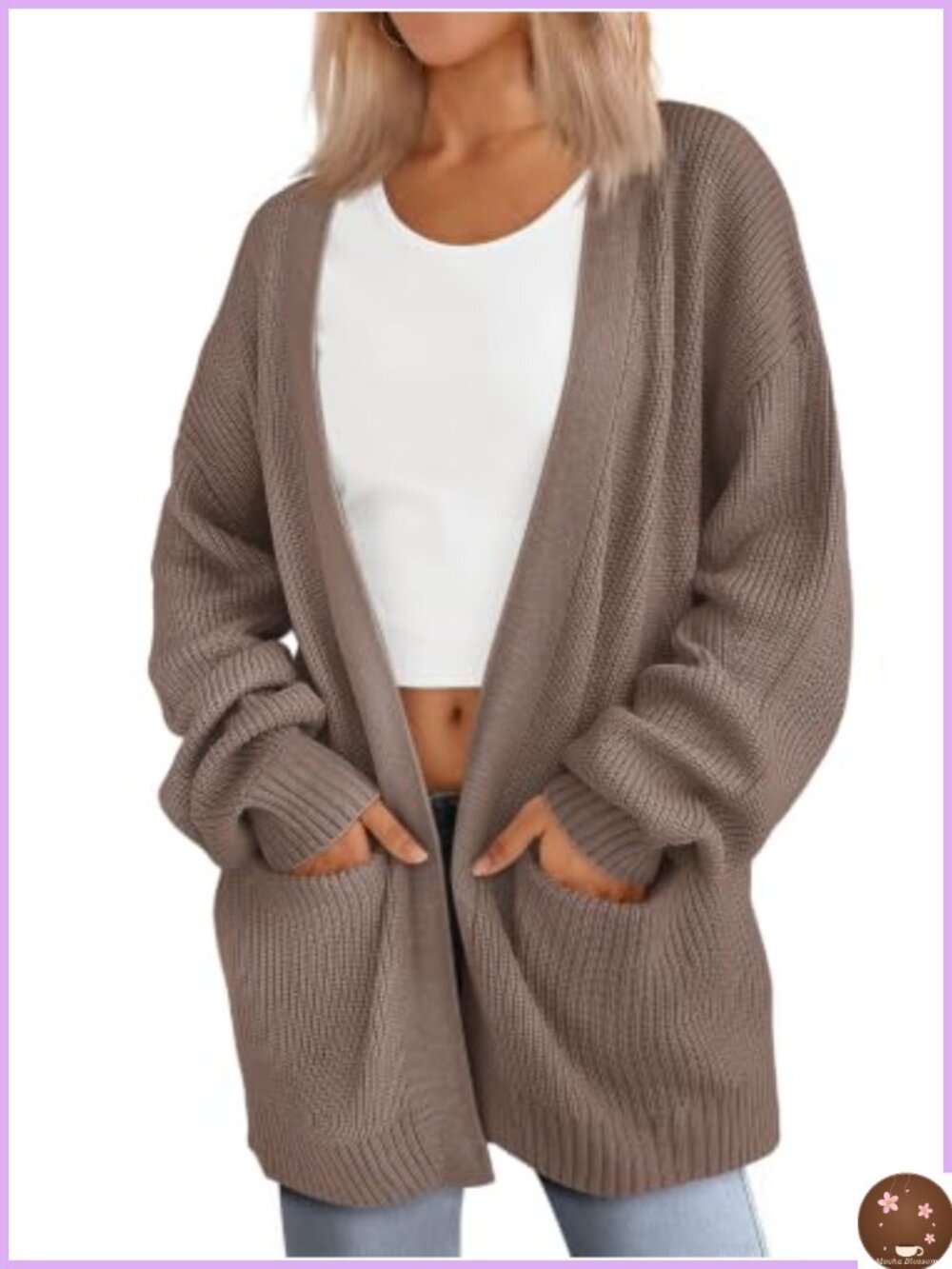 Oversized Knit Cardigan Sweater for Women Button Front Long Sleeve